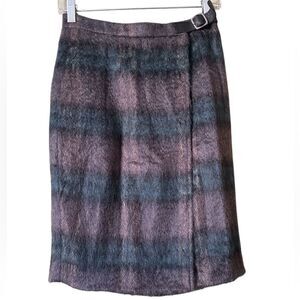 Max Mara Mohair Faux Wrap Plaid Pencil Skirt Made in Italy No Size Tag Small